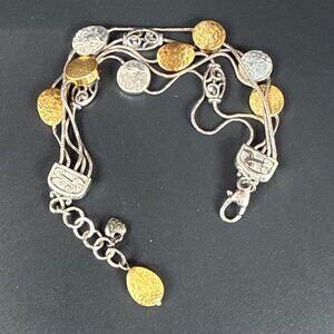 Brighton Mediterranean Two-Tone Bracelet Silver Gold Plated Hammered Adjustable